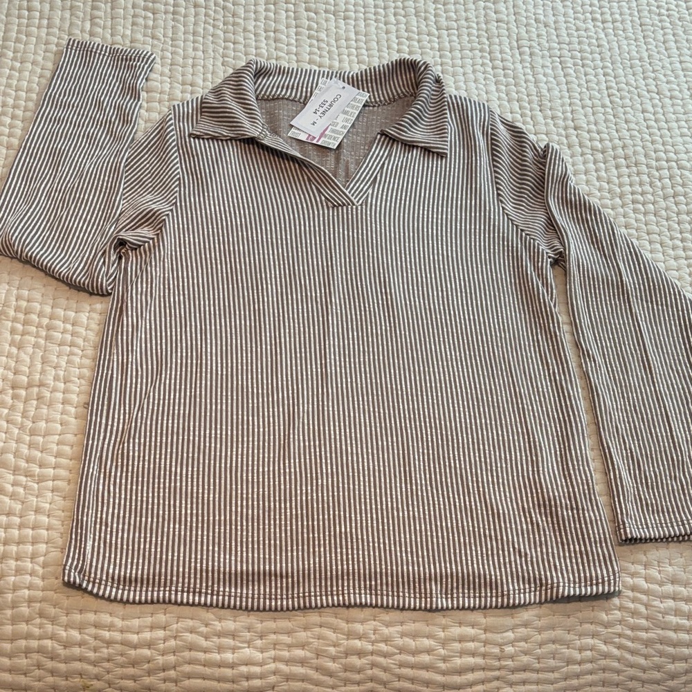 LuLaRoe Brown and Crème Striped Long Sleeve Top